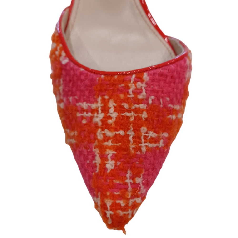 🆕 BODEN • size 7 1/2 or 40 1/2 • pink orange tweed slingback kitten heels NWOT - Picture 2 of 11